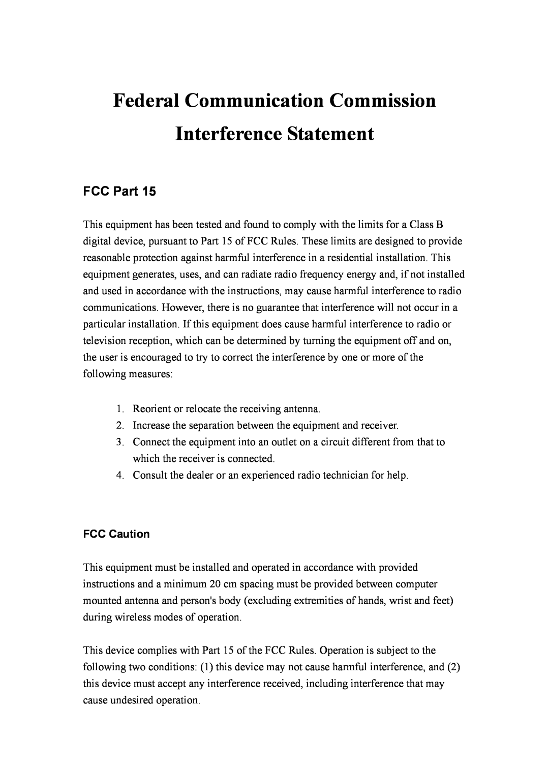 Intellinet Network Solutions INT-524315-UM-0808-1 Federal Communication Commission Interference Statement, FCC Part 