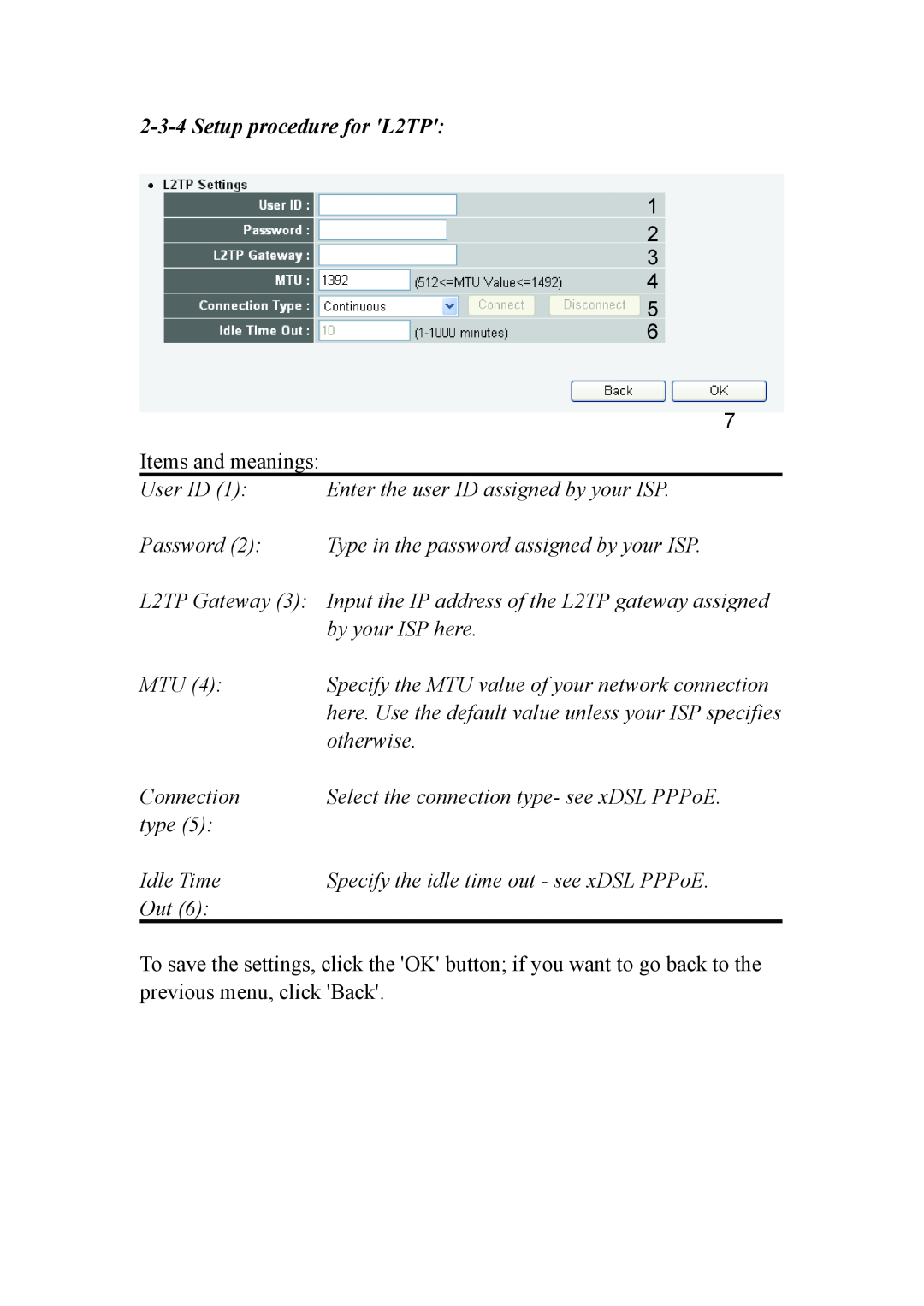 Intellinet Network Solutions INT-524315-UM-0808-1 user manual Setup procedure for L2TP, Items and meanings 