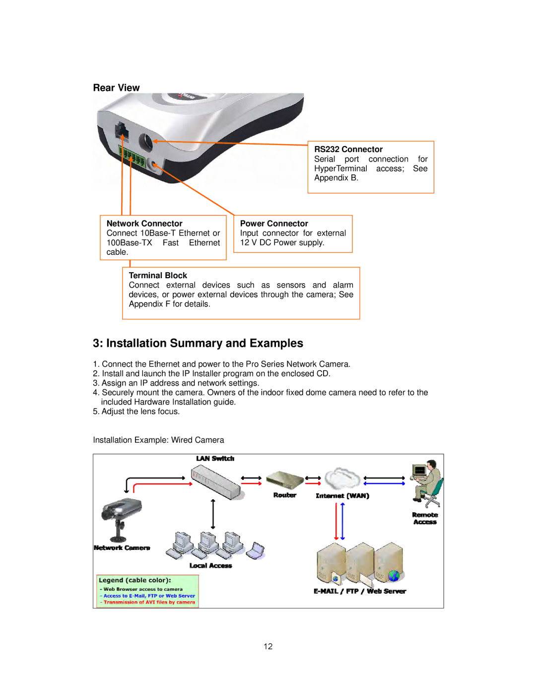 Intellinet Network Solutions INT-PSNC-UM-1106-06 Installation Summary and Examples, Network Connector, RS232 Connector 