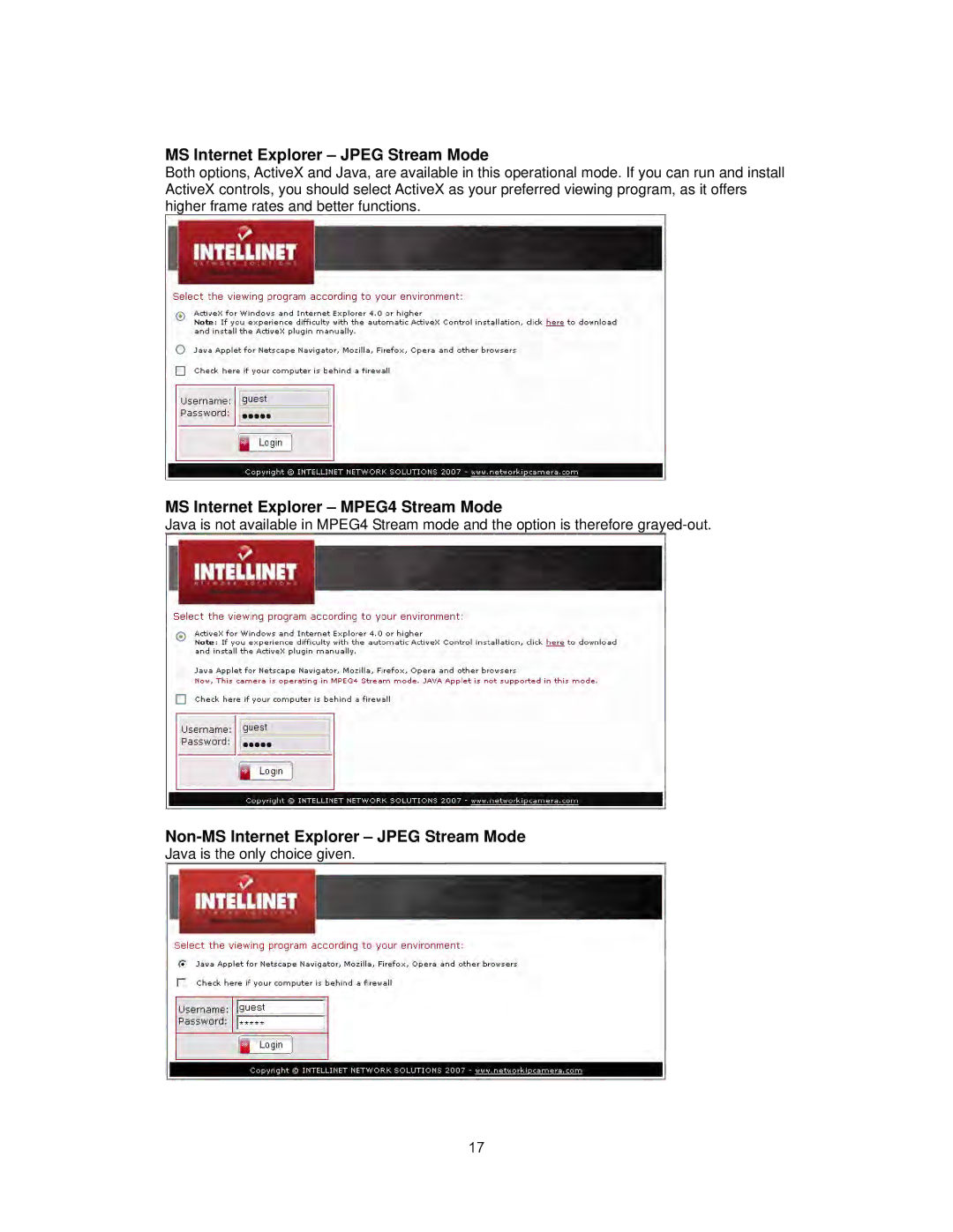 Intellinet Network Solutions INT-PSNC-UM-1106-06 user manual MS Internet Explorer MPEG4 Stream Mode 