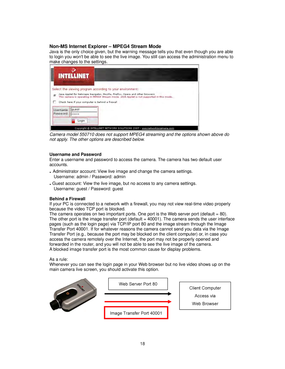 Intellinet Network Solutions INT-PSNC-UM-1106-06 user manual Username and Password, Behind a Firewall 