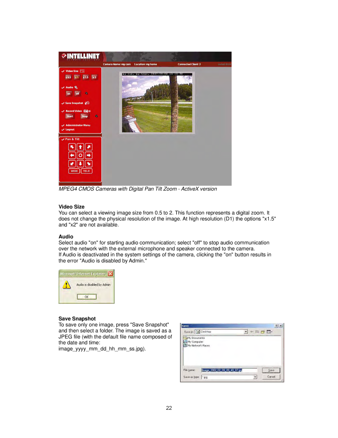 Intellinet Network Solutions INT-PSNC-UM-1106-06 user manual Video Size, Audio, Save Snapshot 