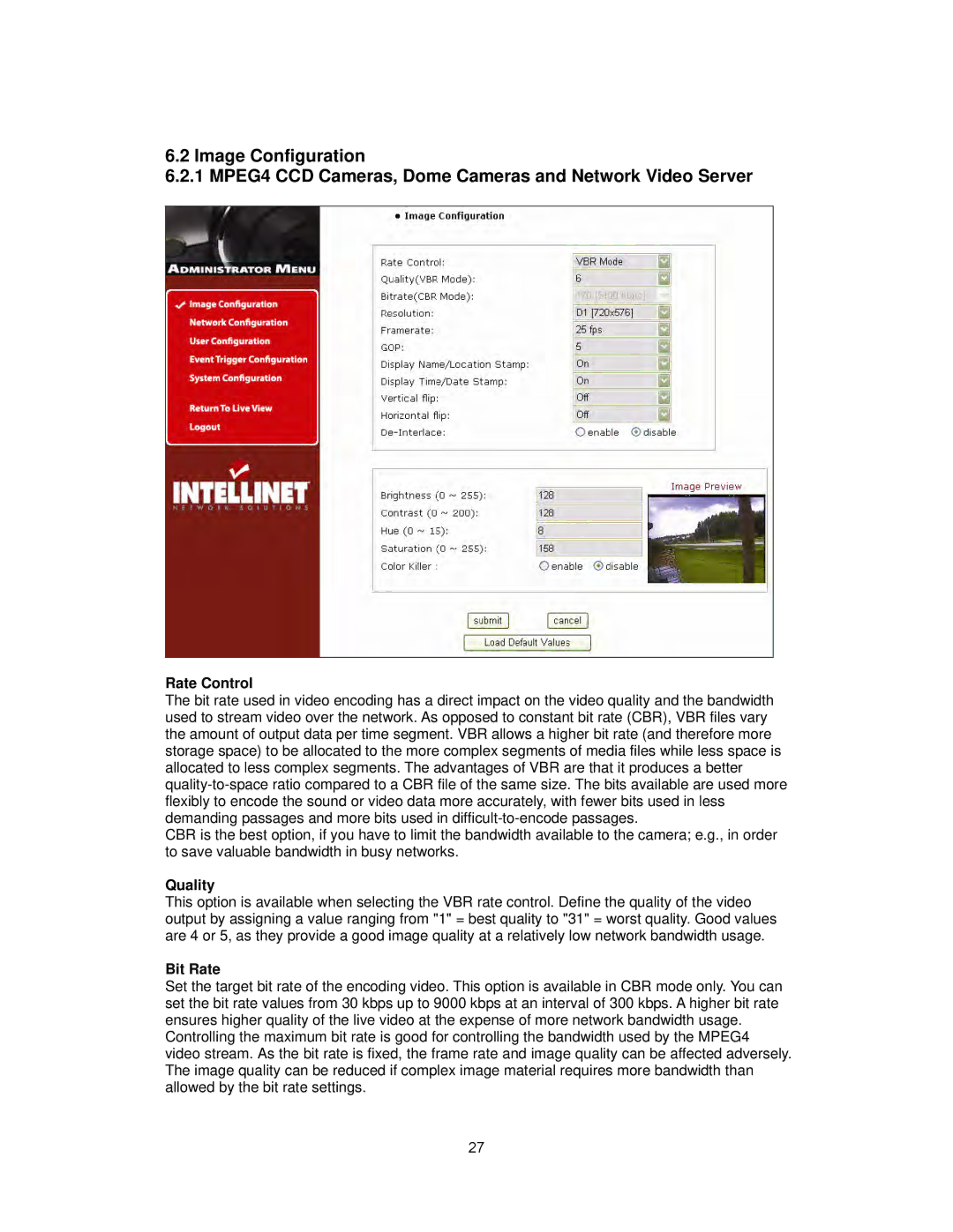 Intellinet Network Solutions INT-PSNC-UM-1106-06 user manual Rate Control, Quality, Bit Rate 