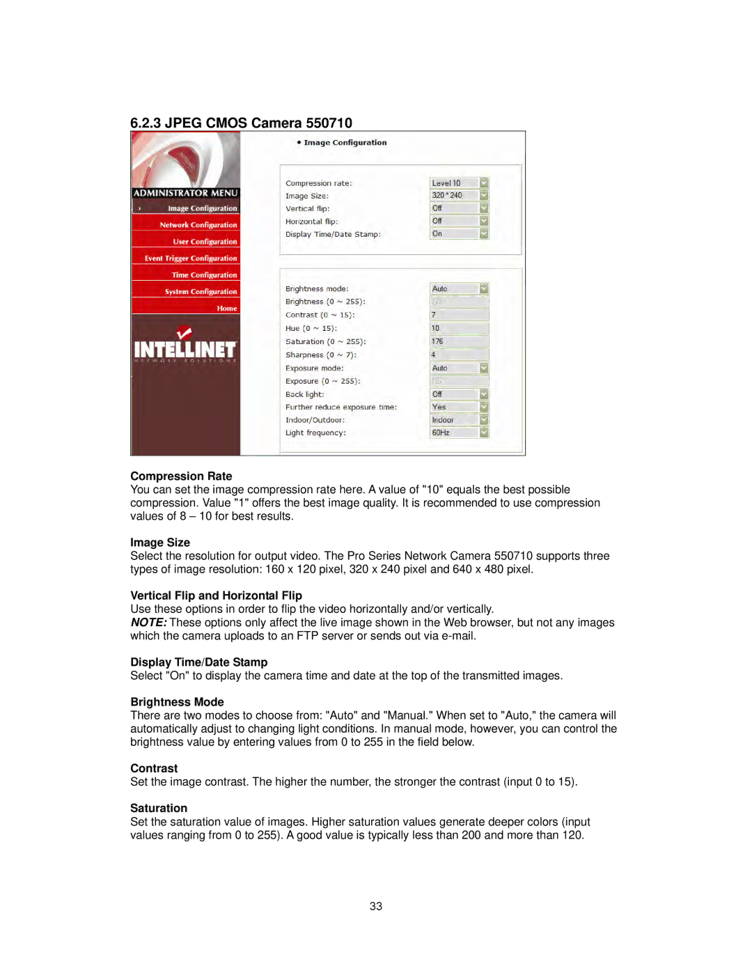 Intellinet Network Solutions INT-PSNC-UM-1106-06 Jpeg Cmos Camera, Compression Rate, Image Size, Brightness Mode 