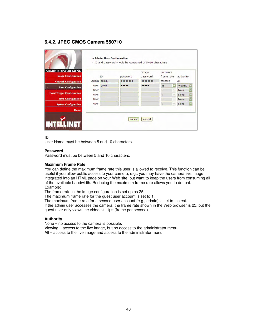 Intellinet Network Solutions INT-PSNC-UM-1106-06 user manual Jpeg Cmos Camera 