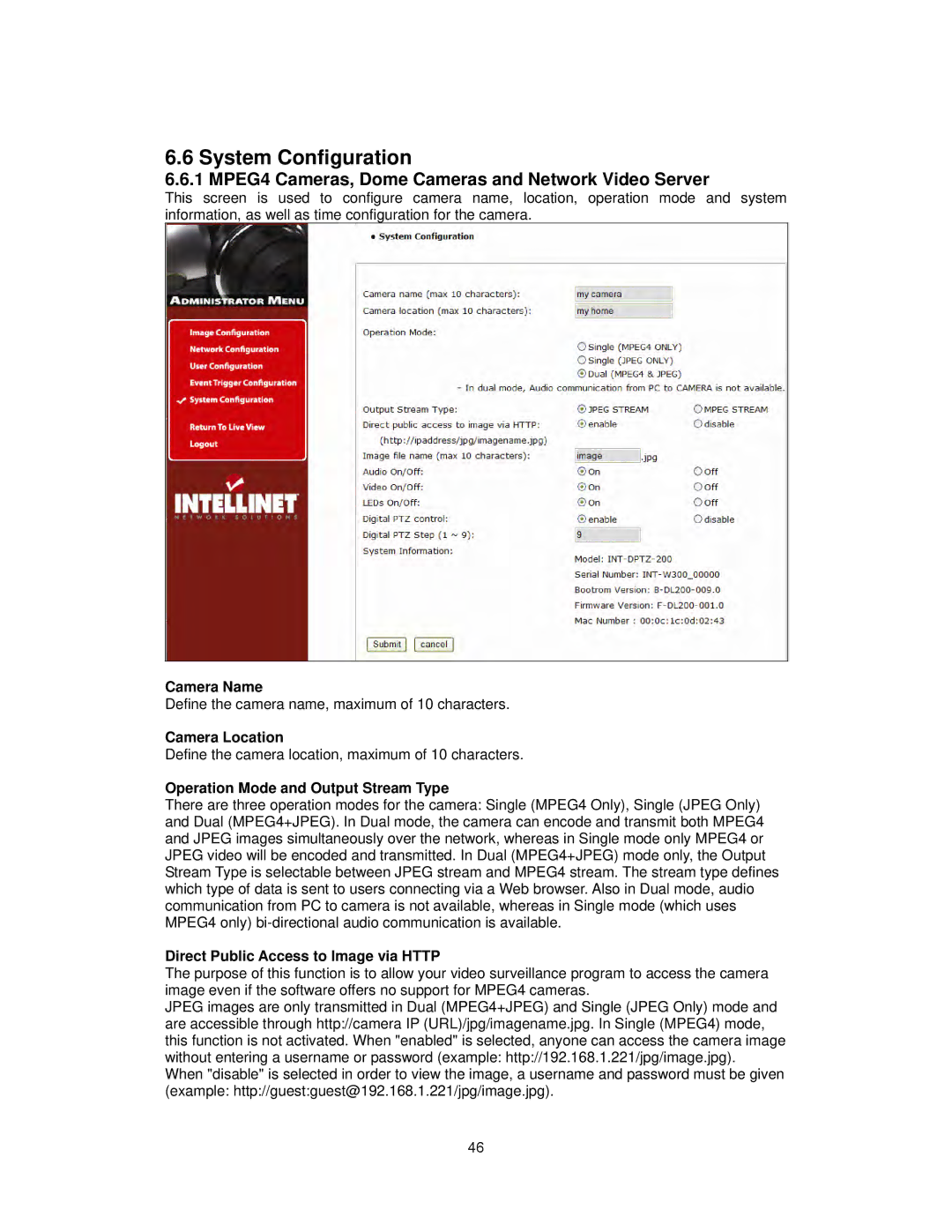 Intellinet Network Solutions INT-PSNC-UM-1106-06 user manual System Configuration, Camera Name, Camera Location 