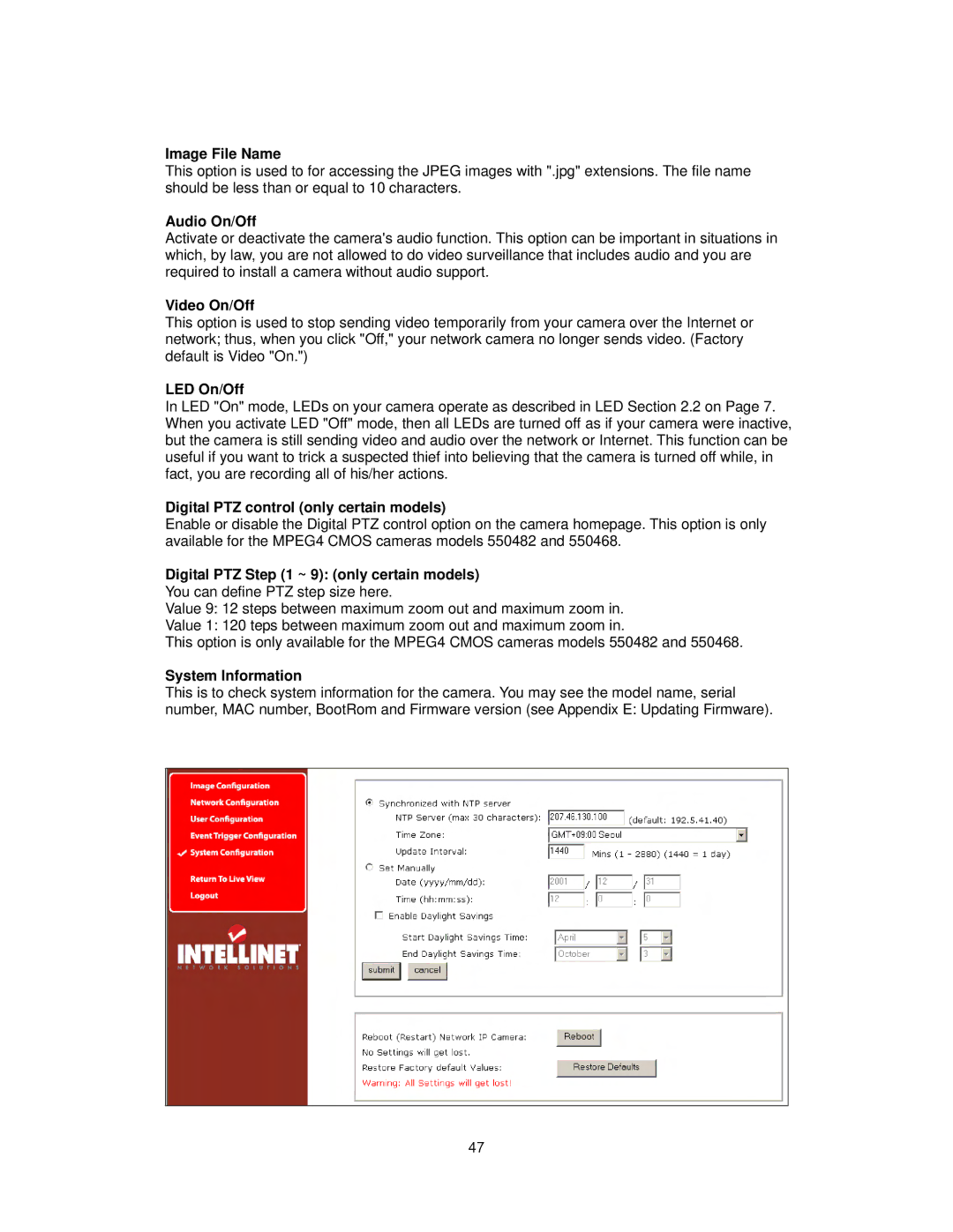 Intellinet Network Solutions INT-PSNC-UM-1106-06 user manual Image File Name, Audio On/Off, Video On/Off, LED On/Off 