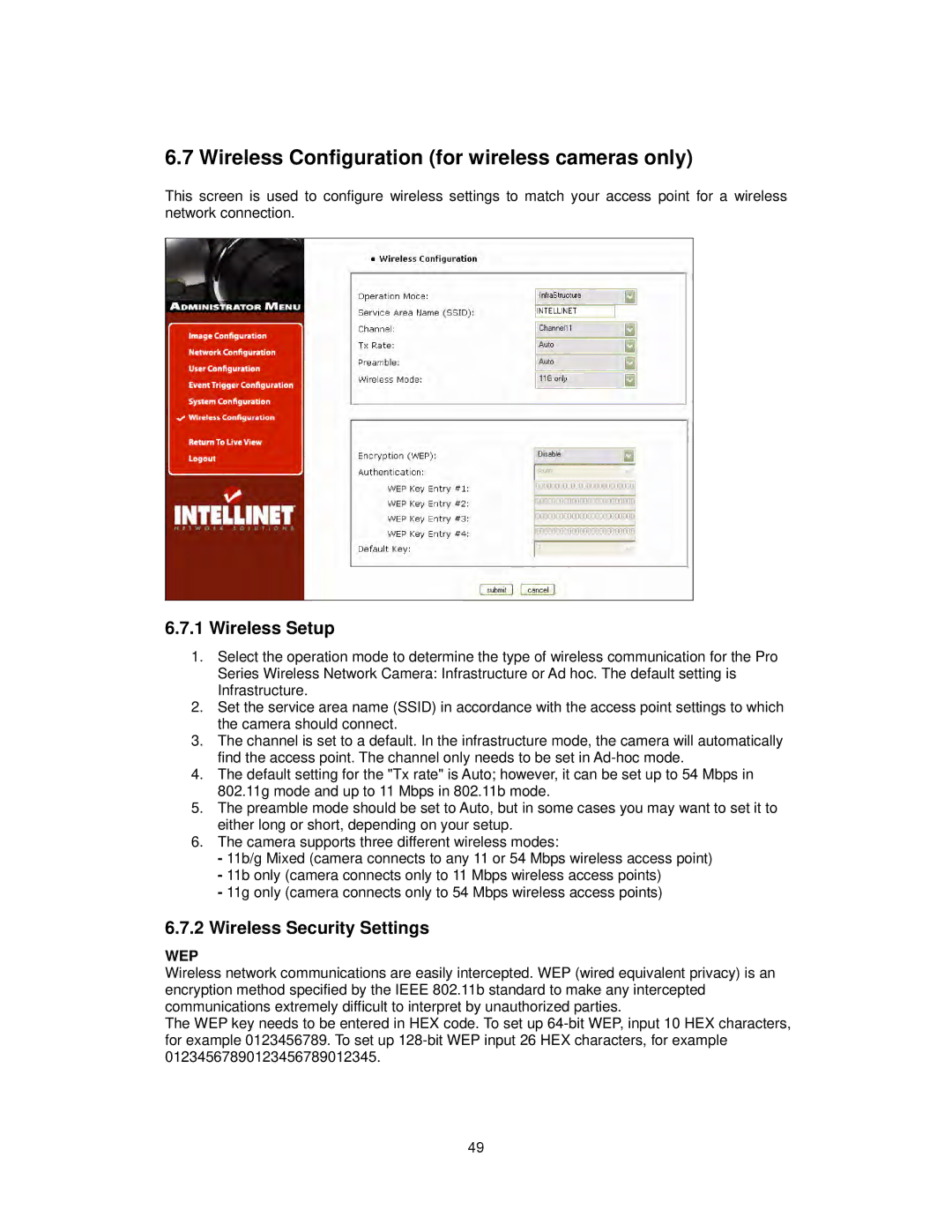 Intellinet Network Solutions INT-PSNC-UM-1106-06 Wireless Configuration for wireless cameras only, Wireless Setup 