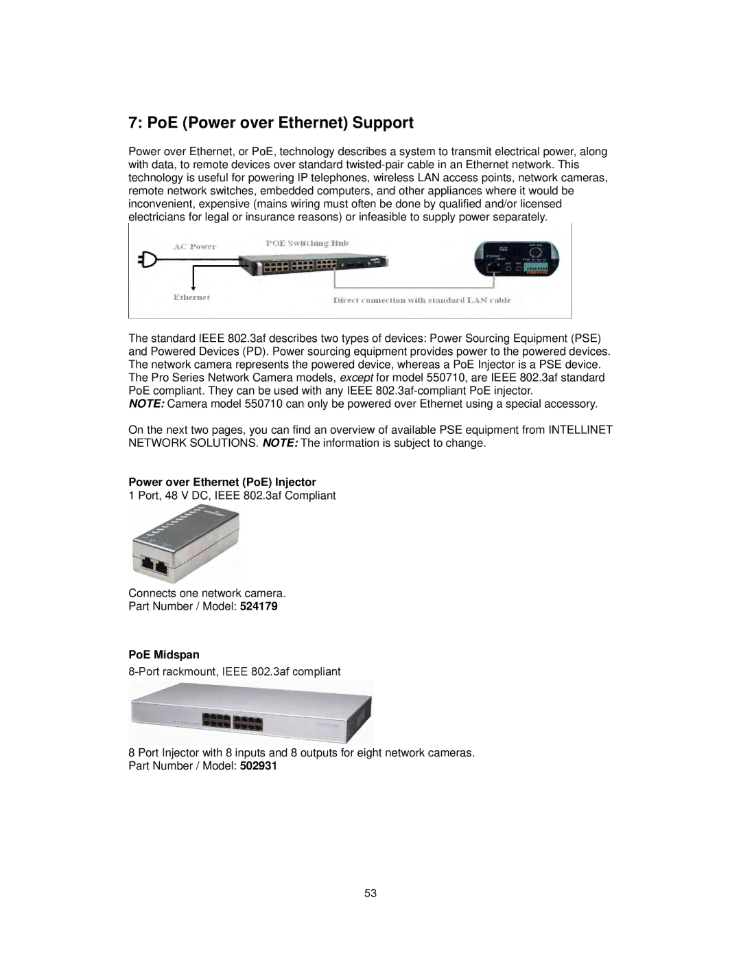 Intellinet Network Solutions INT-PSNC-UM-1106-06 PoE Power over Ethernet Support, Power over Ethernet PoE Injector 