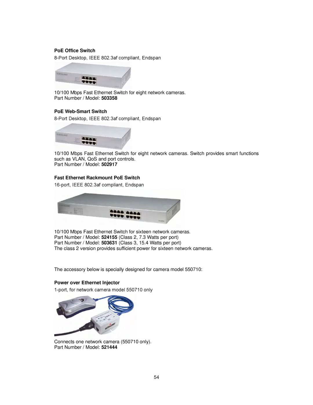 Intellinet Network Solutions INT-PSNC-UM-1106-06 PoE Office Switch, PoE Web-Smart Switch, Power over Ethernet Injector 