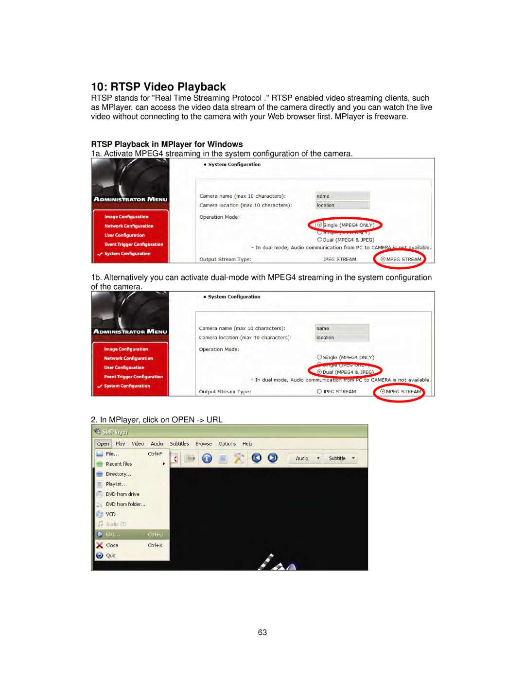 Intellinet Network Solutions INT-PSNC-UM-1106-06 user manual Rtsp Video Playback, Rtsp Playback in MPlayer for Windows 