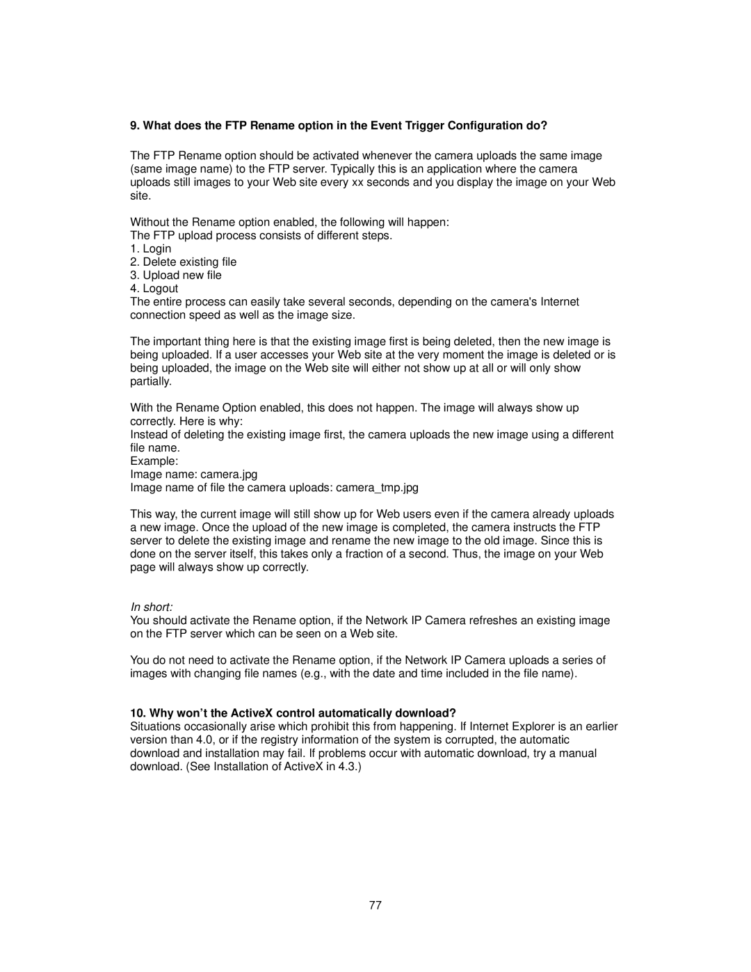 Intellinet Network Solutions INT-PSNC-UM-1106-06 user manual Short, Why won’t the ActiveX control automatically download? 