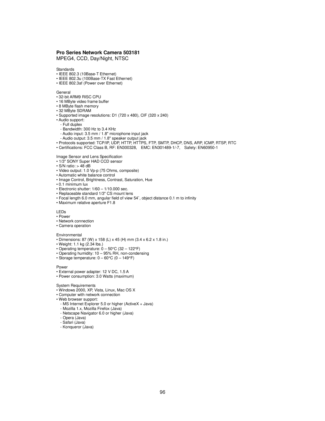 Intellinet Network Solutions INT-PSNC-UM-1106-06 user manual MPEG4, CCD, Day/Night, Ntsc 