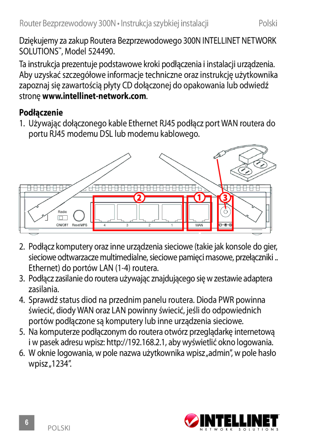 Intellinet Network Solutions Model 524490 manual Podłączenie 