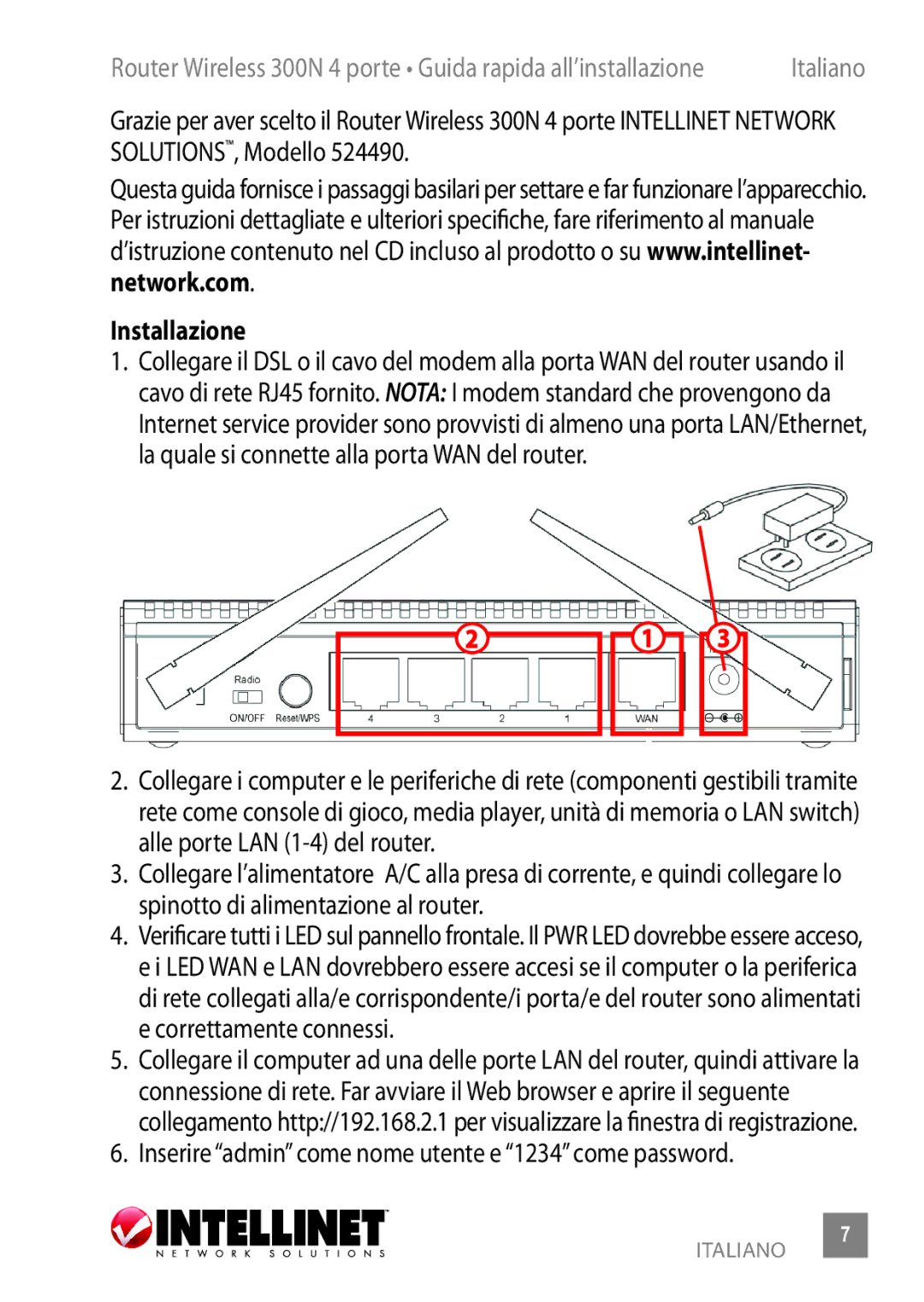 Intellinet Network Solutions Model 524490 manual Installazione 