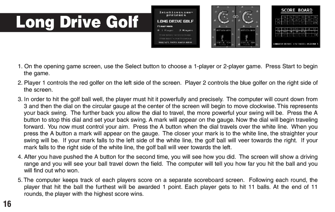 Intellivision Productions X2 manual Long Drive Golf 