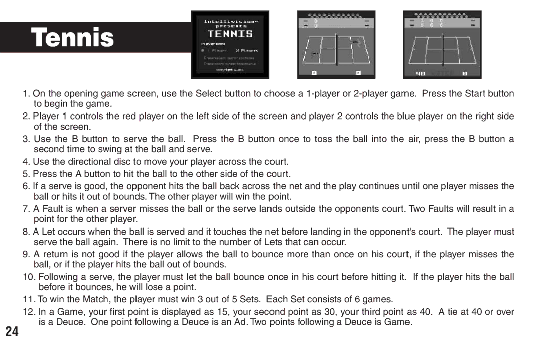 Intellivision Productions X2 manual Tennis 