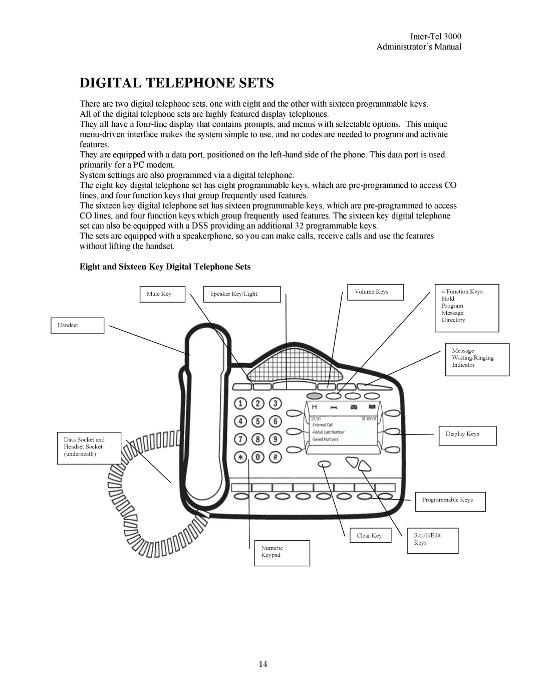 Inter-Tel 3000 manual Eight and Sixteen Key Digital Telephone Sets 