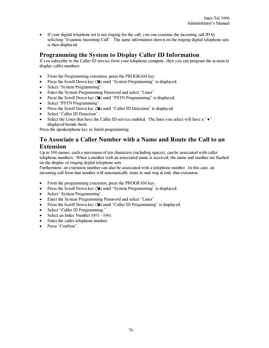 Inter-Tel 3000 manual Programming the System to Display Caller ID Information 