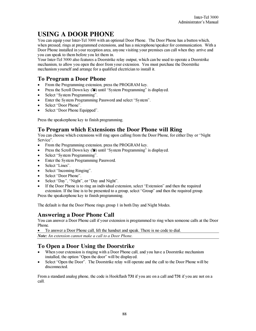 Inter-Tel 3000 manual Using a Door Phone, To Program a Door Phone, To Program which Extensions the Door Phone will Ring 