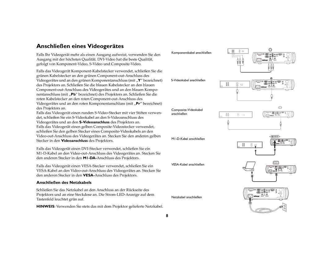 Inter-Tel 7205 manual Anschließen eines Videogerätes, Anschließen des Netzkabels 