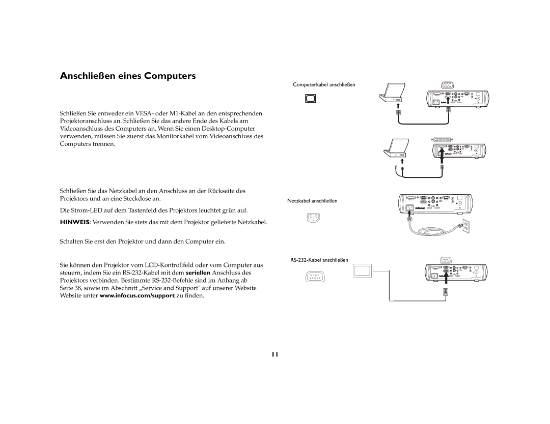 Inter-Tel 7205 manual Anschließen eines Computers, Netzkabel anschließen RS-232-Kabel anschließen 