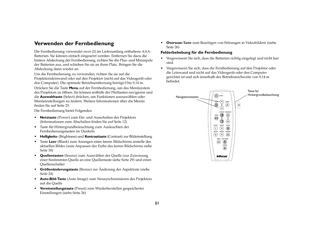 Inter-Tel 7205 manual Verwenden der Fernbedienung, Fehlerbehebung für die Fernbedienung 