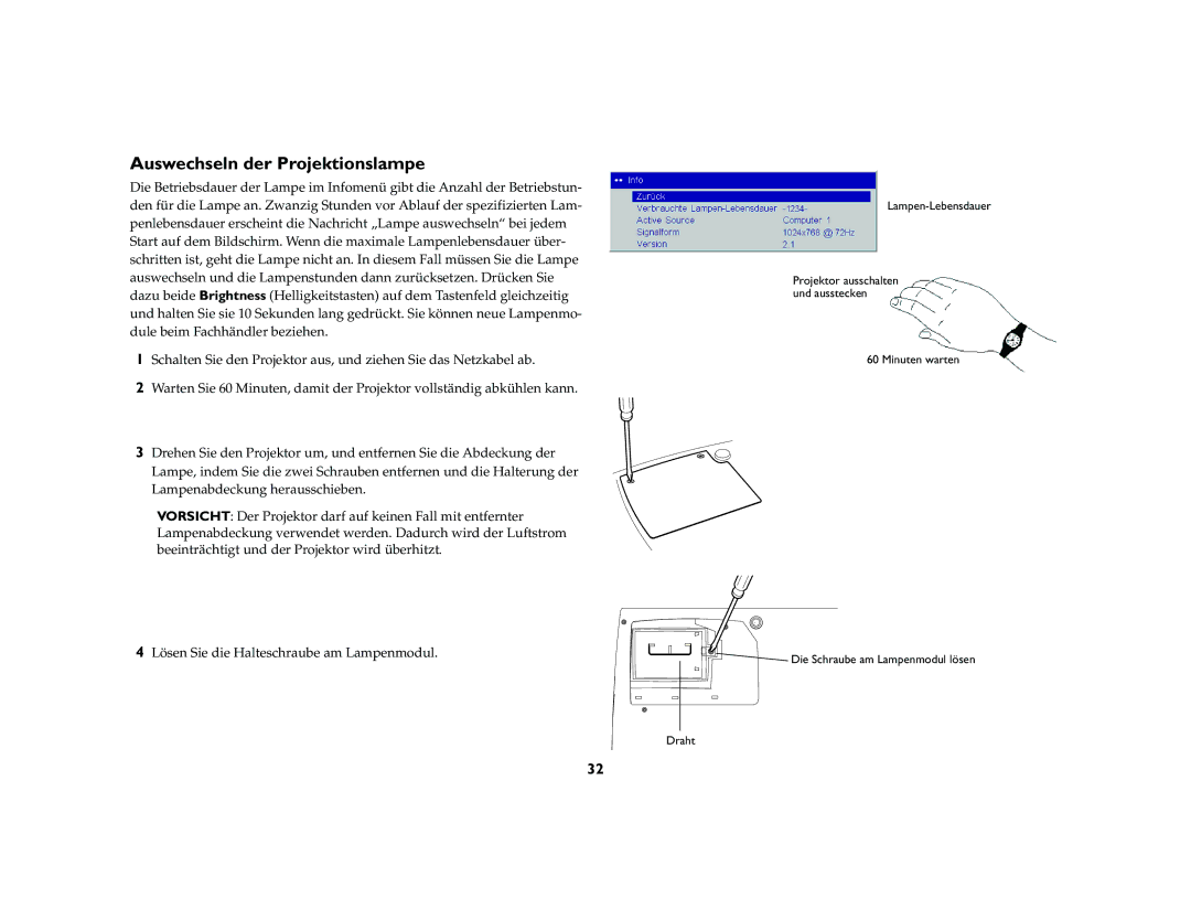 Inter-Tel 7205 manual Auswechseln der Projektionslampe 