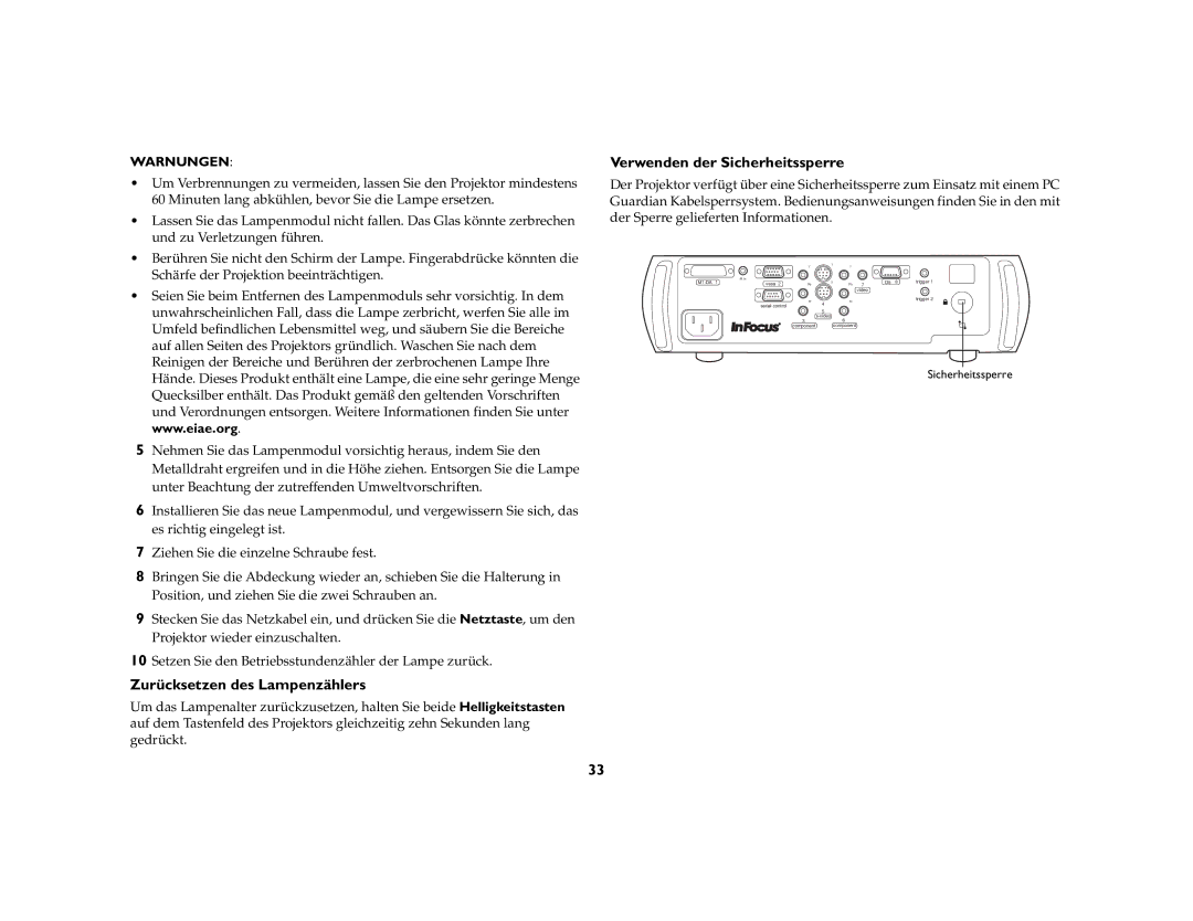 Inter-Tel 7205 manual Zurücksetzen des Lampenzählers, Verwenden der Sicherheitssperre 