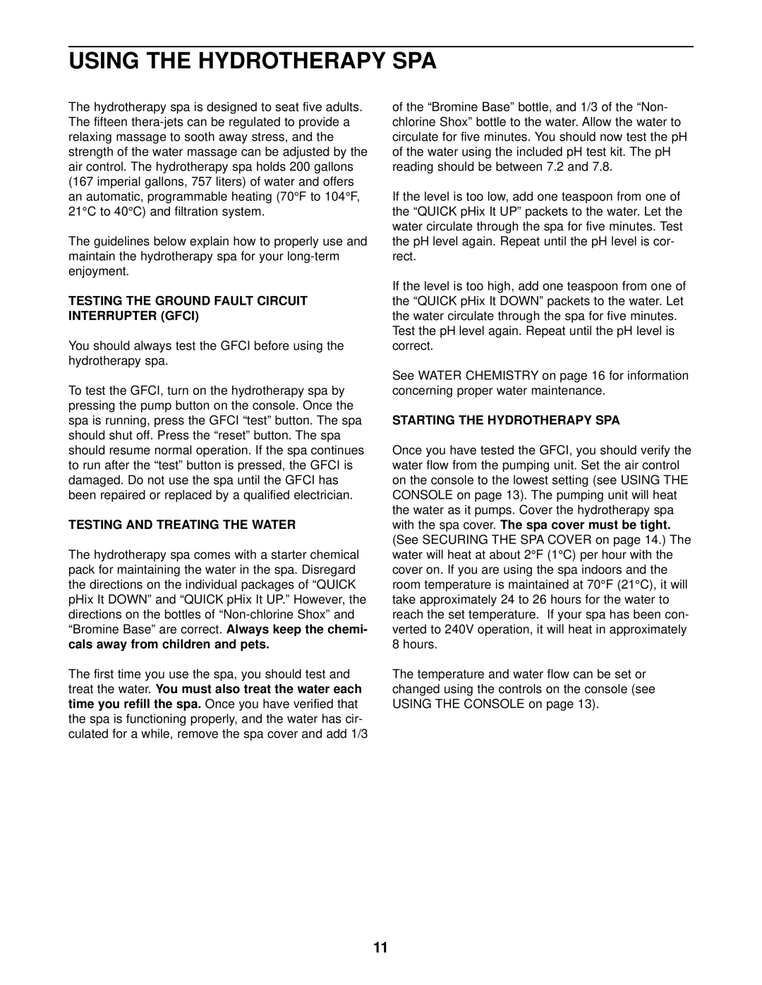 Inter-Tel 831.10507 user manual Testing the Ground Fault Circuit Interrupter Gfci, Testing and Treating the Water 