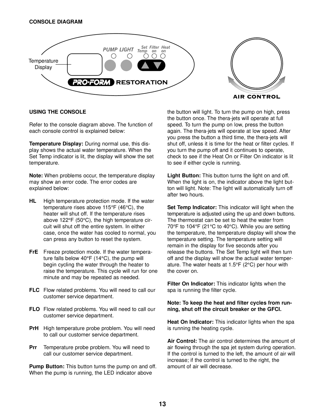 Inter-Tel 831.10507 Console Diagram, Temperature Display, Using the Console, Thermostat can be set to heat the water from 