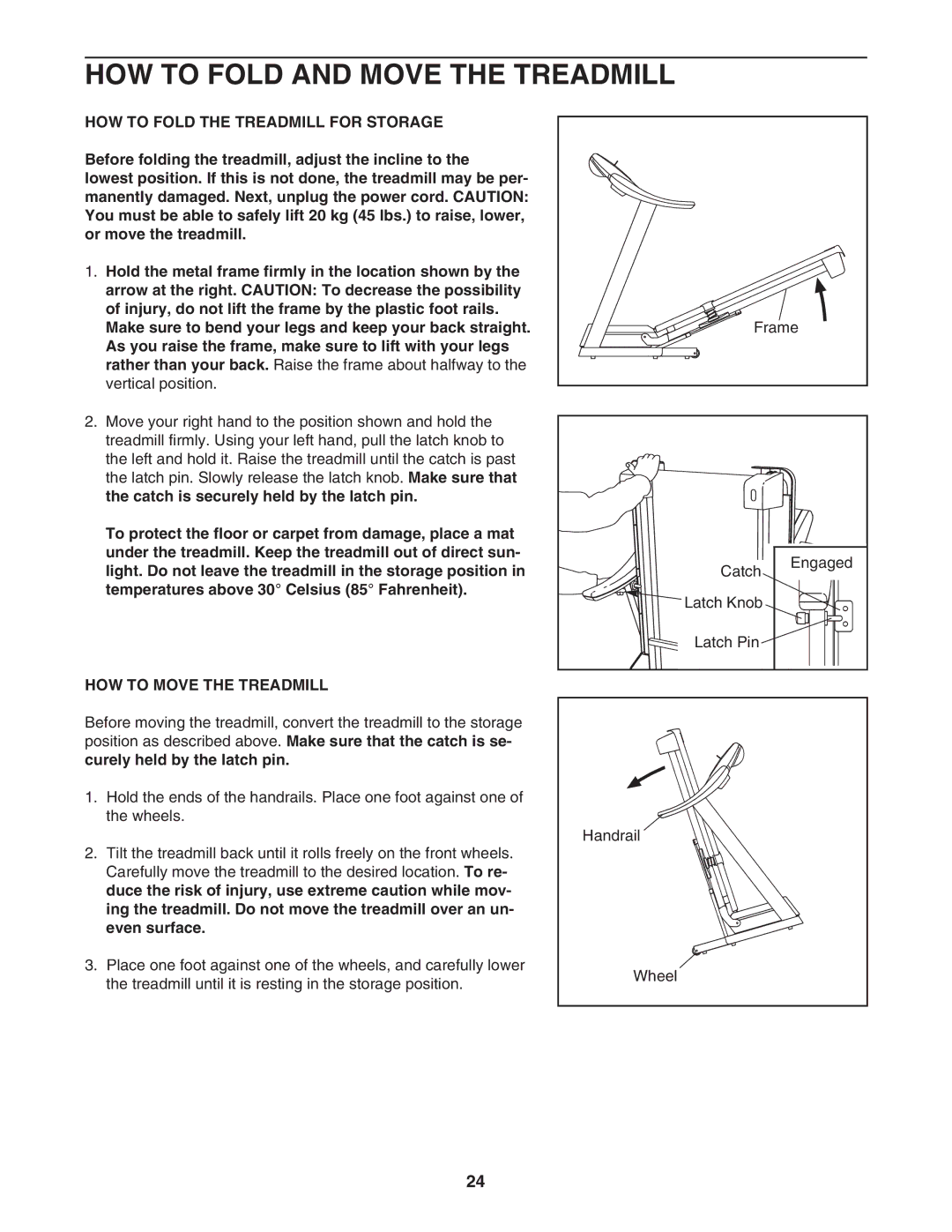 Inter-Tel PATL41106.0 HOW to Fold and Move the Treadmill, HOW to Fold the Treadmill for Storage, HOW to Move the Treadmill 