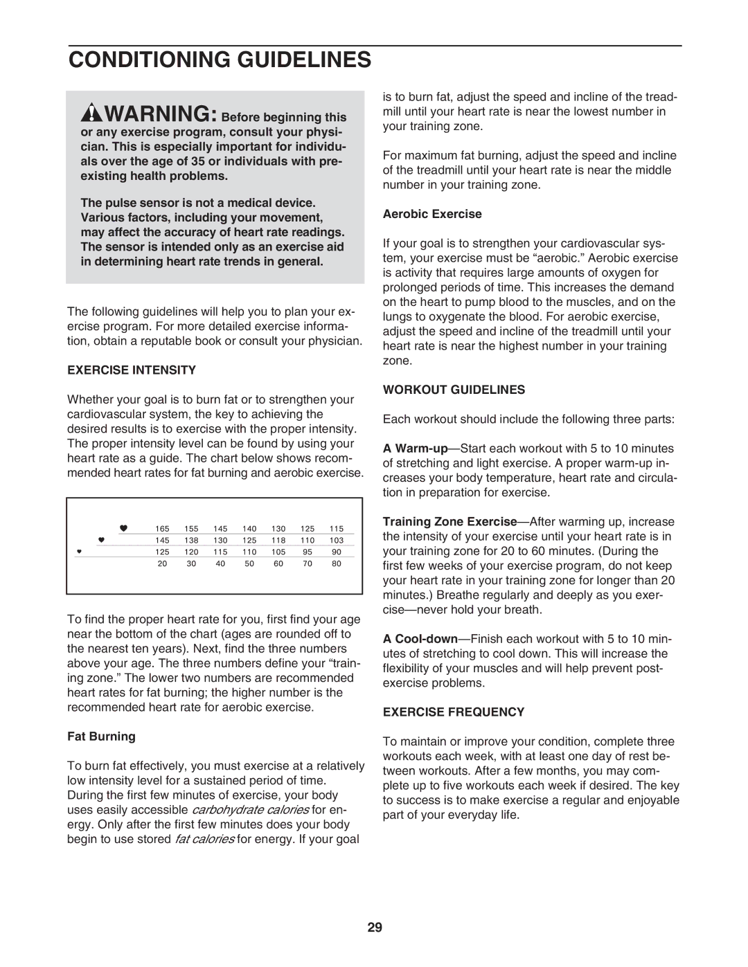 Inter-Tel PATL41106.0 user manual Conditioning Guidelines, Exercise Intensity, Workout Guidelines, Exercise Frequency 