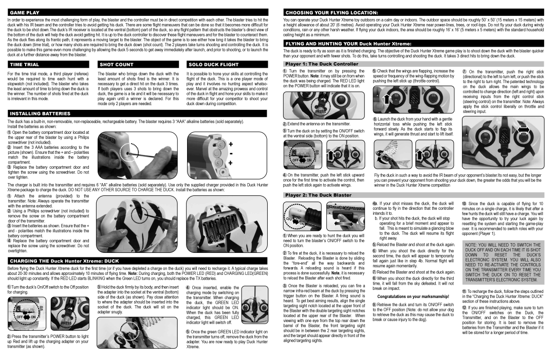 Interact-TV 44030 instruction manual Game Play, Flying and Hunting Your Duck Hunter Xtreme, Installing Batteries 