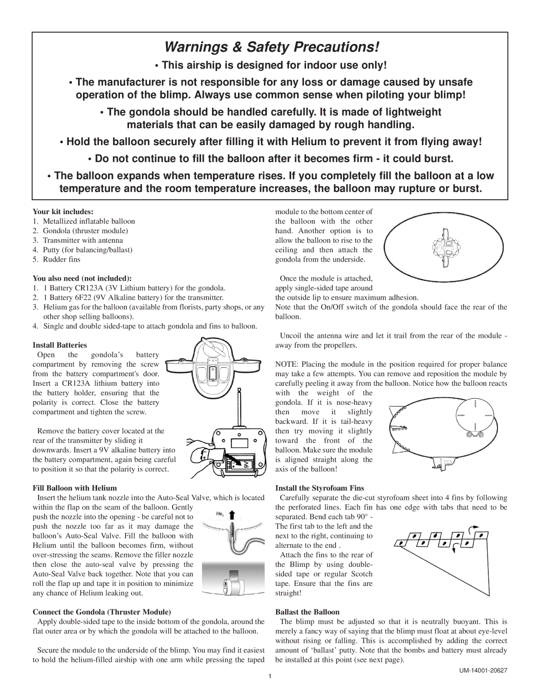 Interact-TV UM-14001-20627 Your kit includes, You also need not included, Install Batteries, Fill Balloon with Helium 