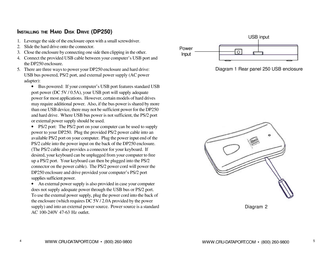 Interex manual USB input Power Input Diagram 1 Rear panel 250 USB enclosure 