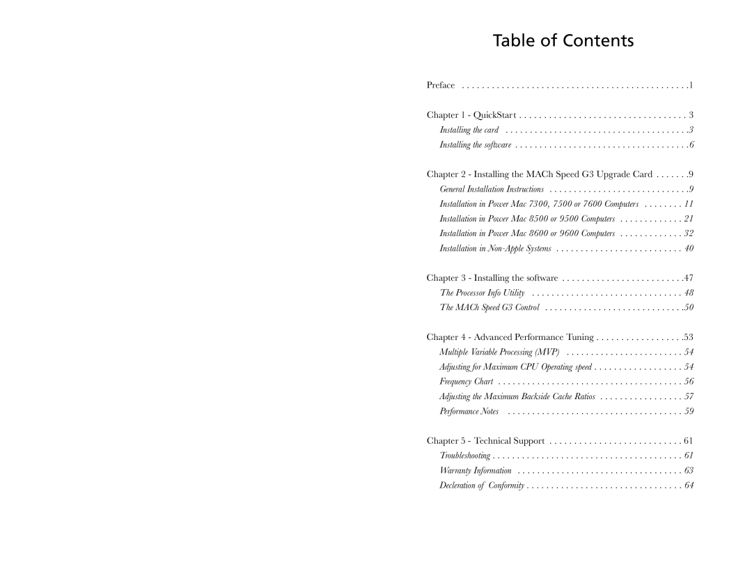 Interex MACh Speed G3 quick start Table of Contents 