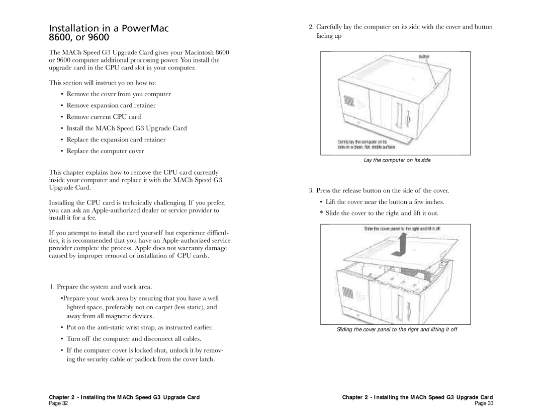 Interex MACh Speed G3 quick start Installation in a PowerMac 8600, or 