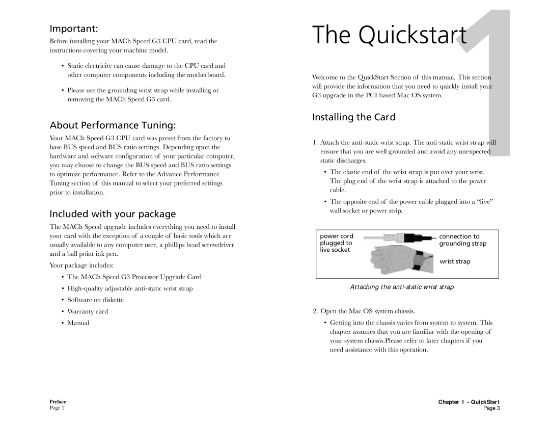 Interex MACh Speed G3 quick start Quickstart, About Performance Tuning, Included with your package, Installing the Card 