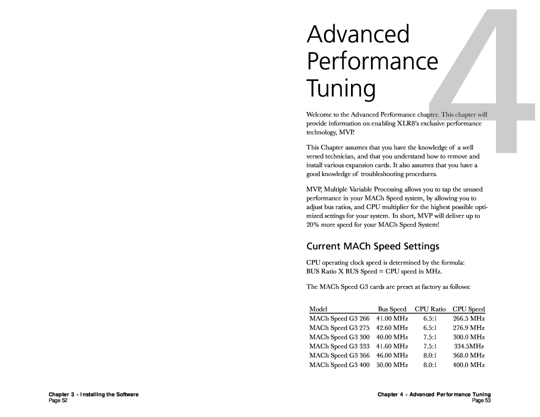 Interex MACh Speed G3 quick start Advanced Performance Tuning, Current MACh Speed Settings 