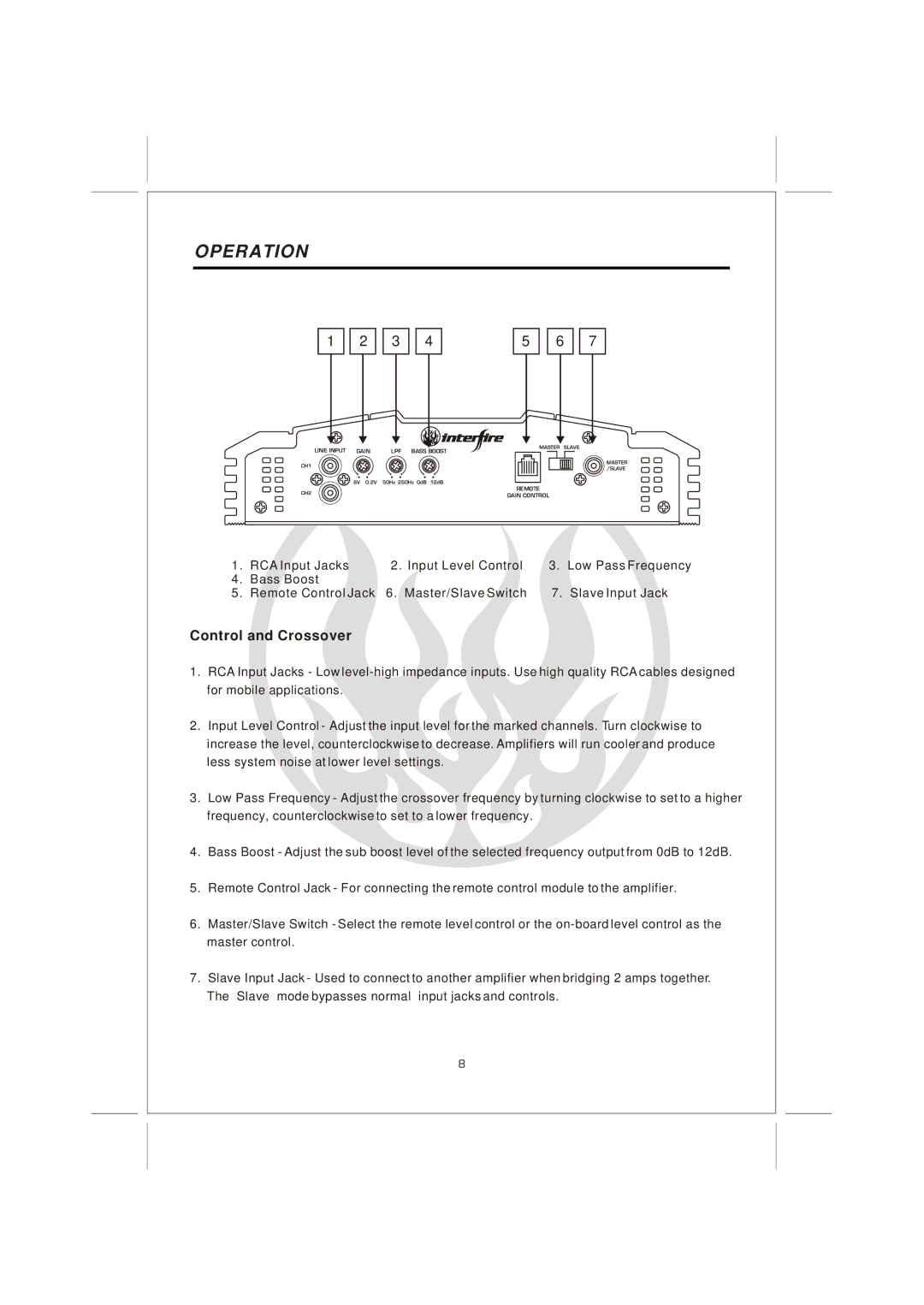 Interfire Audio G1-2000, G1-1200, G1-3000 instruction manual Operation, Control and Crossover 