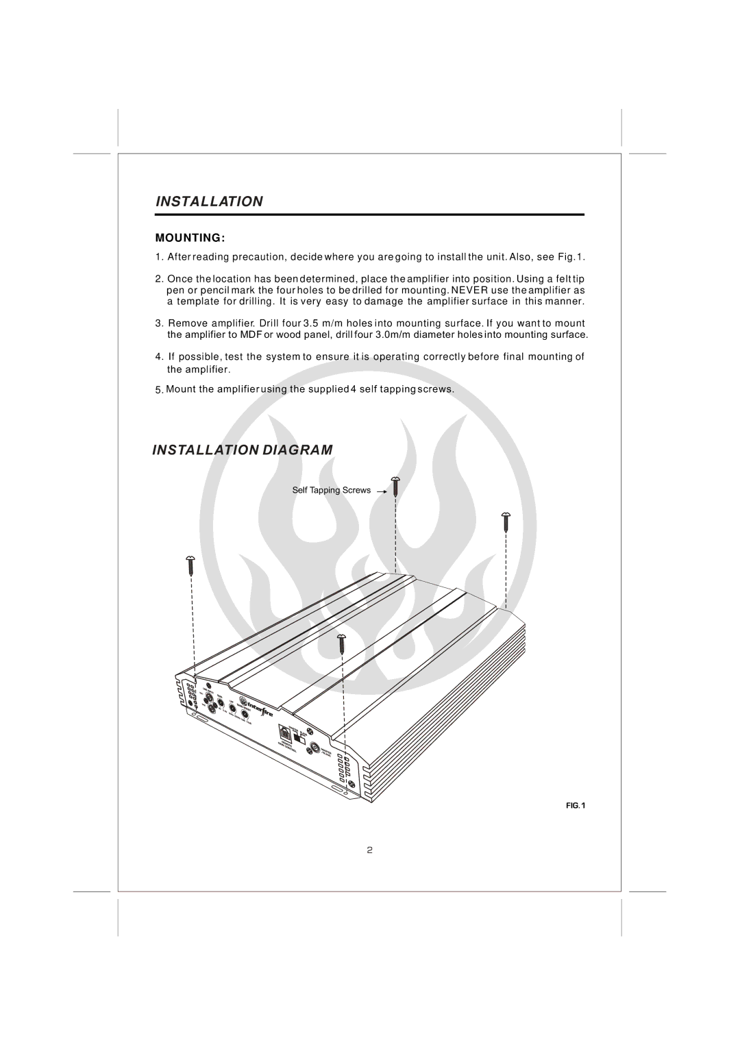 Interfire Audio G1-2000, G1-1200, G1-3000 instruction manual Installation Diagram 