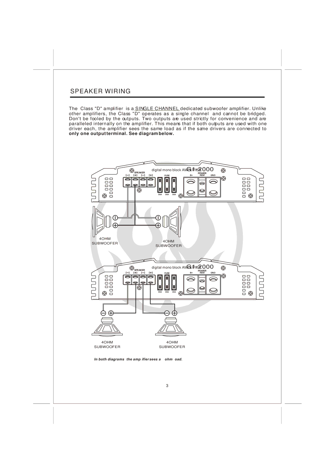 Interfire Audio G1-3000, G1-1200, G1-2000 instruction manual Speaker Wiring 