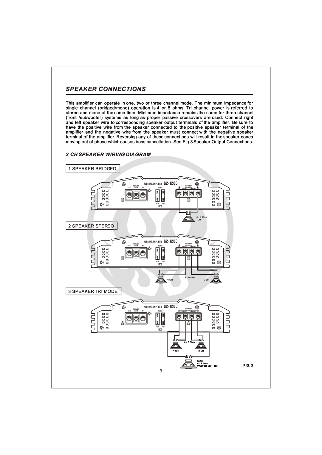 Interfire Audio G4-800, G4-1000, G5-900, G2-800, G4-600, G2-1200, G2-600 Speaker Connections, Ch Speaker Wiring Diagram 