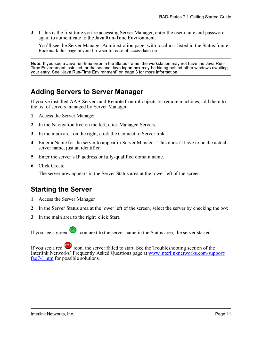 Interlink electronic 7.1 manual Adding Servers to Server Manager, Starting the Server 