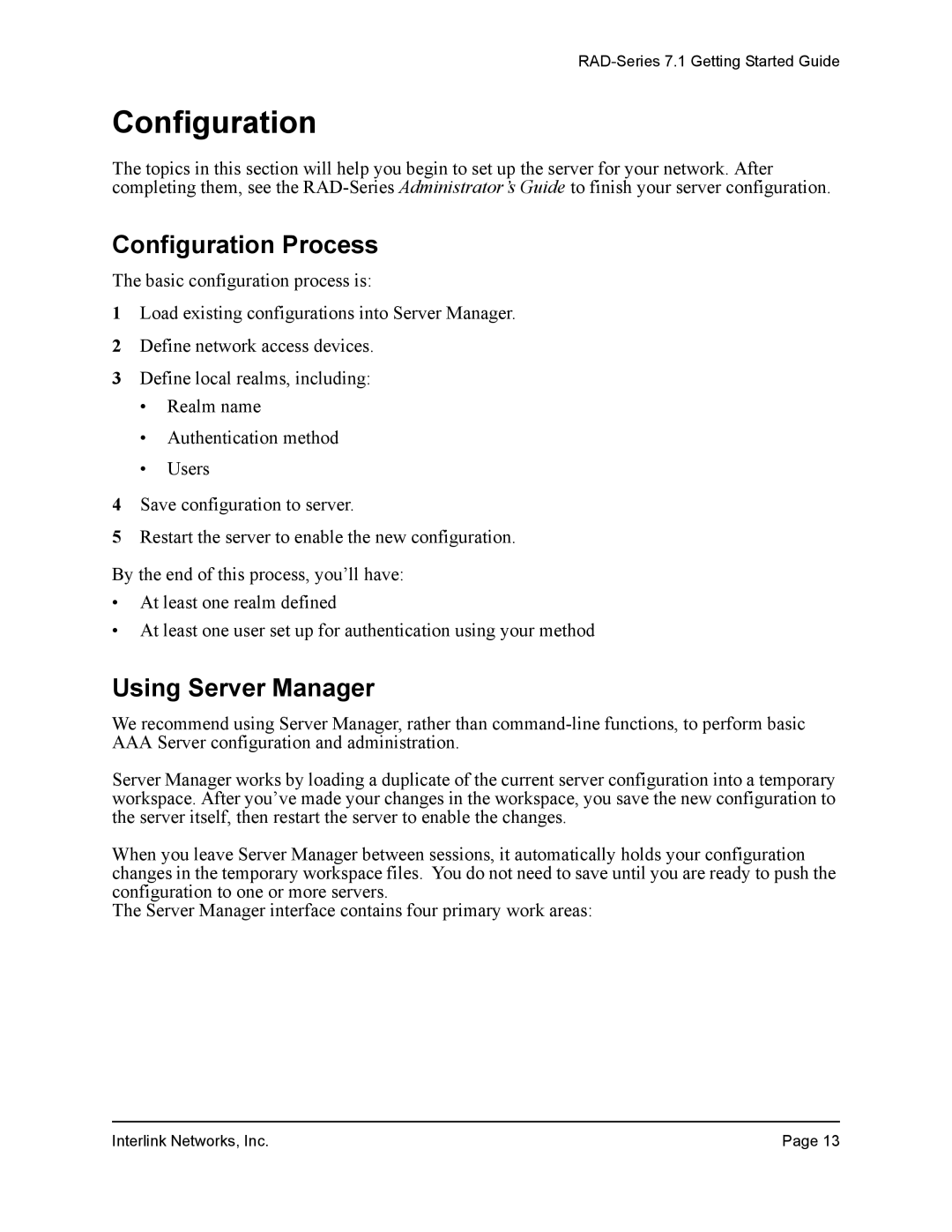 Interlink electronic 7.1 manual Configuration Process, Using Server Manager 