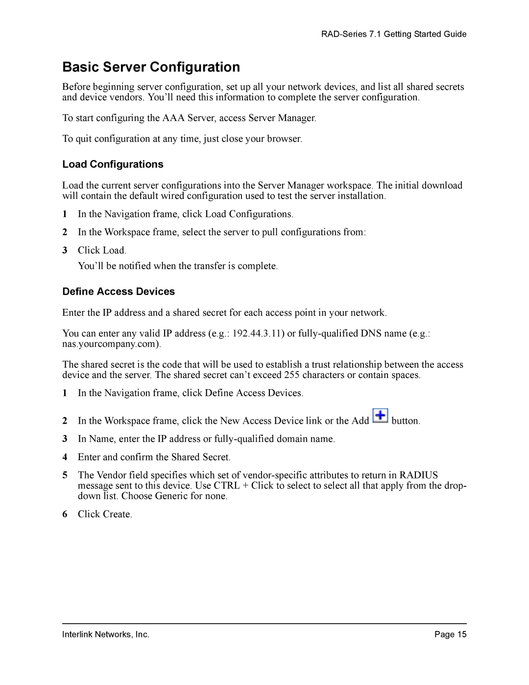 Interlink electronic 7.1 manual Basic Server Configuration, Load Configurations, Define Access Devices 