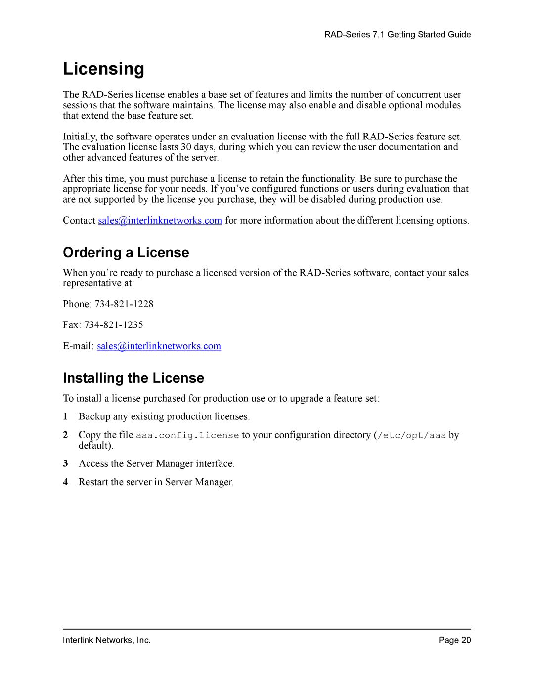 Interlink electronic 7.1 manual Licensing, Ordering a License, Installing the License 