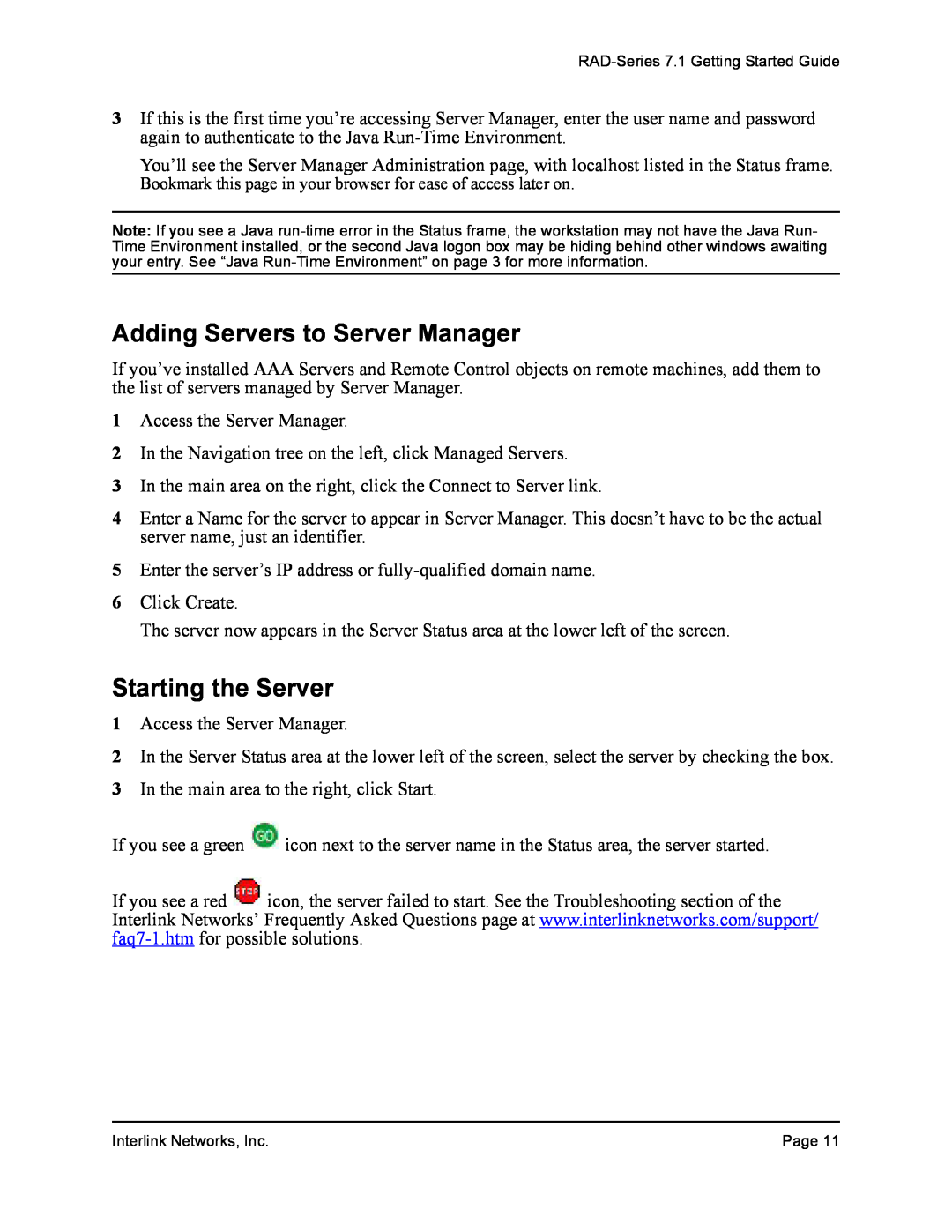 Interlink electronic 7.1 manual Adding Servers to Server Manager, Starting the Server 