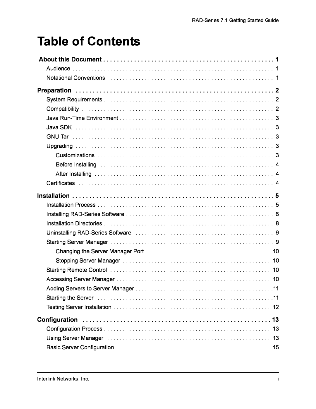 Interlink electronic 7.1 manual Table of Contents, About this Document, Preparation, Installation, Configuration 